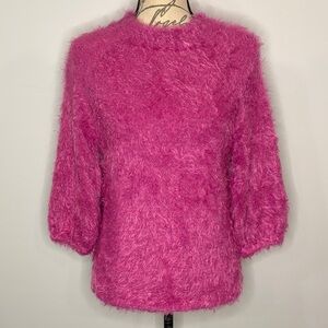Nic & Zoe fuzzy plush eyelash sweater bright fuchsia pink size small